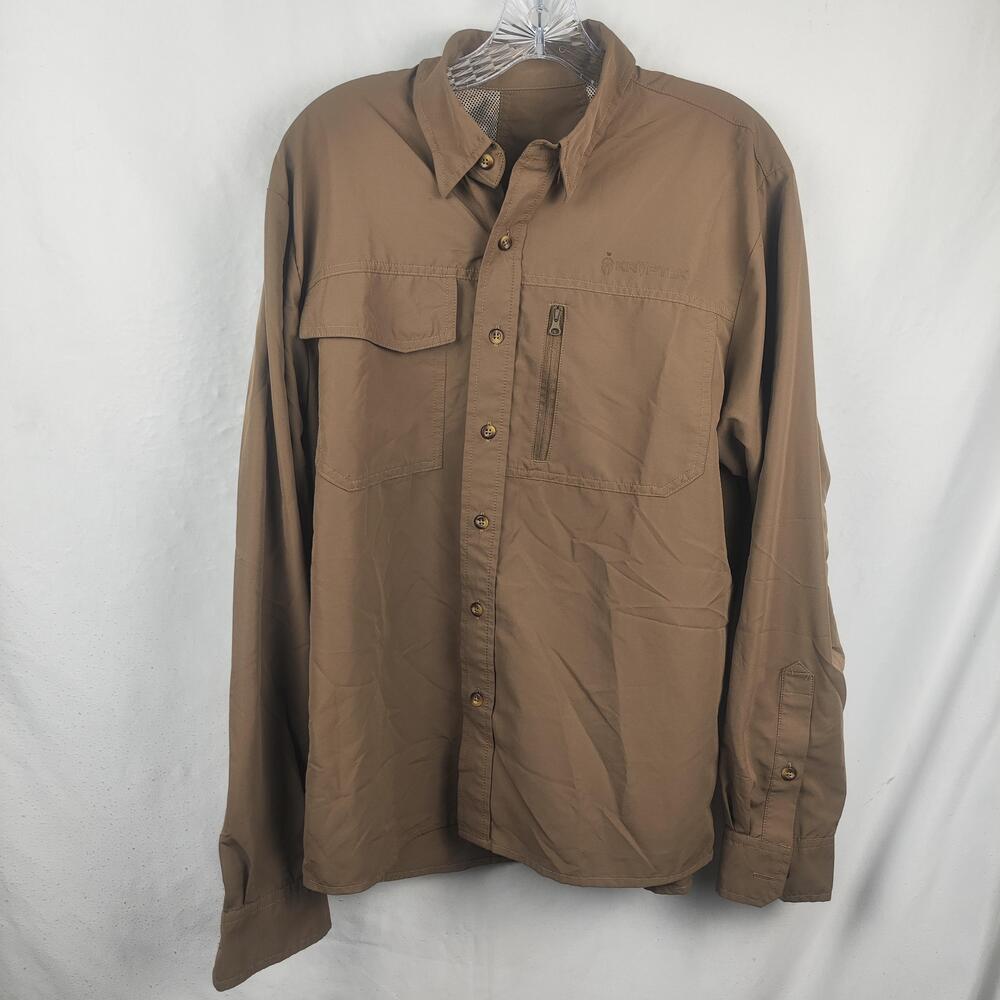Kryptek Shirt Mens Medium Brown Outdoor Hunting Button Up Long Sleeve Zip Pocket